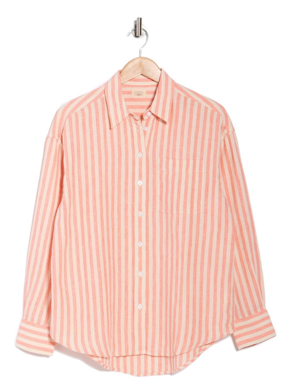 Faherty 100% Linen Pink Stripe Button Down Shirt Coastal Preppy M